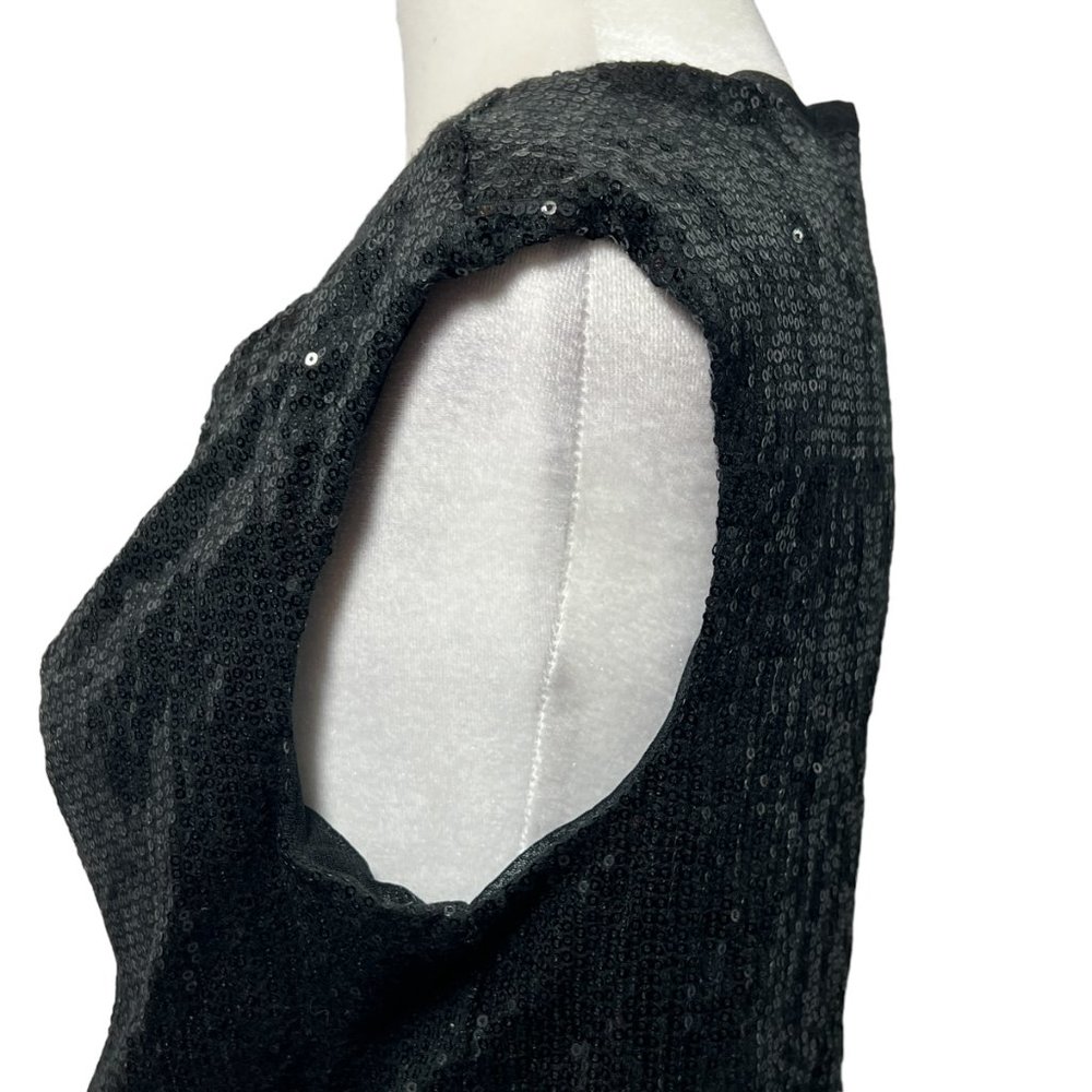 M.S.S.P. Max Studio Specialty Products Black Cap Sleeve Sequin Stretch T… - Picture 3 of 9